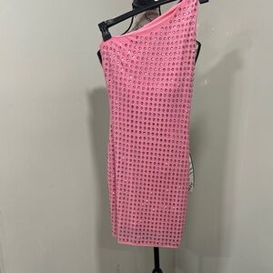 Banjul Pink One-Shoulder Dress with Studs